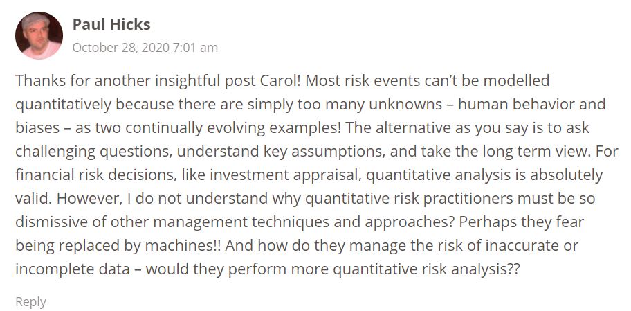 Paul Hicks response quantitative risk management